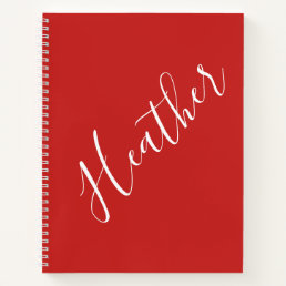Your Custom White Script on Red Notebook