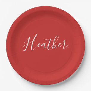 Your Custom White Script on Red Paper Plates