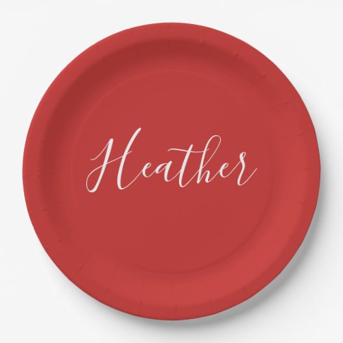 Your Custom White Script on Red Paper Plates