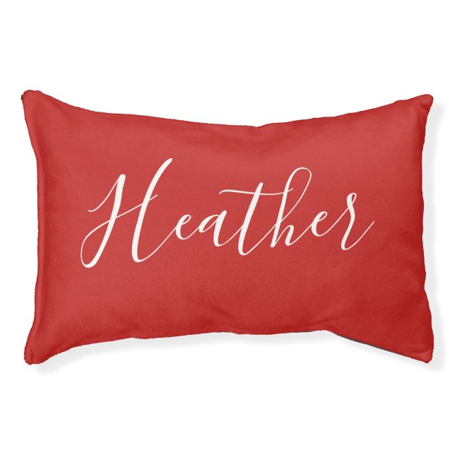 Your Custom White Script on Red Pet Bed (Front)