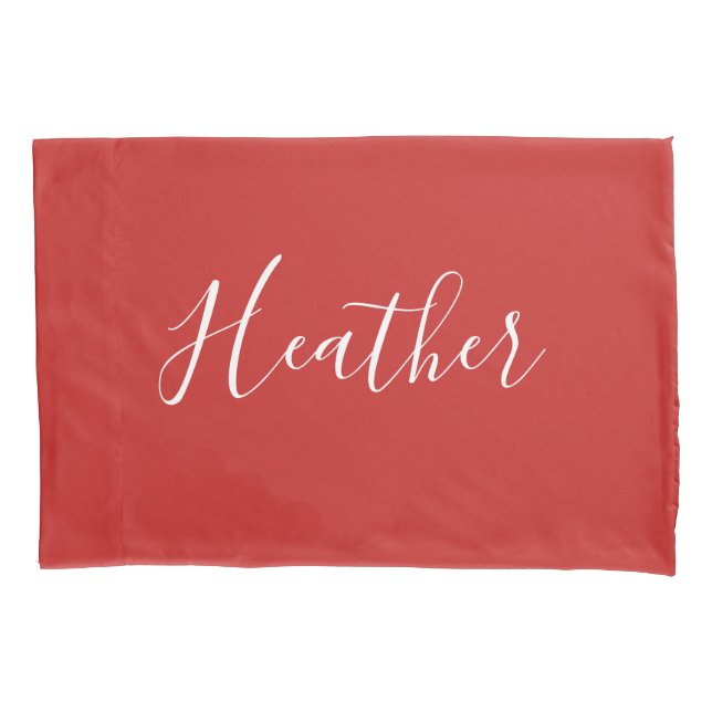 Your Custom White Script on Red Pillow Case (Front)