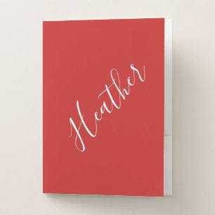 Your Custom White Script on Red Pocket Folder