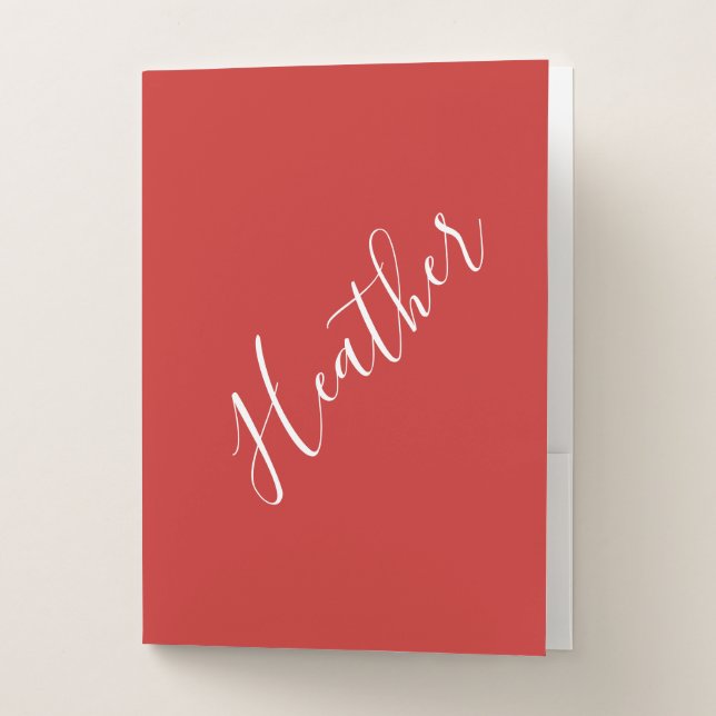 Your Custom White Script on Red Pocket Folder (Front)