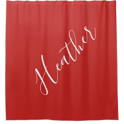 Your Custom White Script on Red Shower Curtain