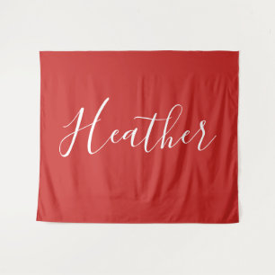 Your Custom White Script on Red Tapestry
