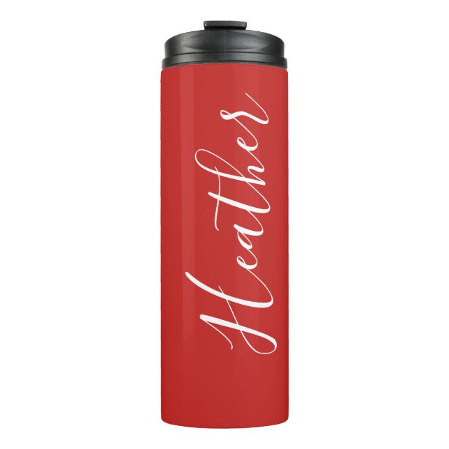 Your Custom White Script on Red Thermal Tumbler (Front)