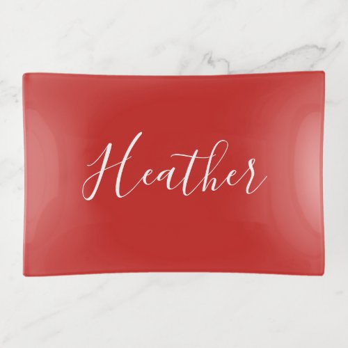 Your Custom White Script on Red Trinket Tray