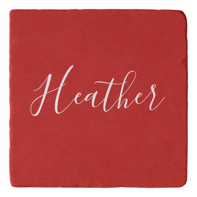 Your Custom White Script on Red Trivet (Front)