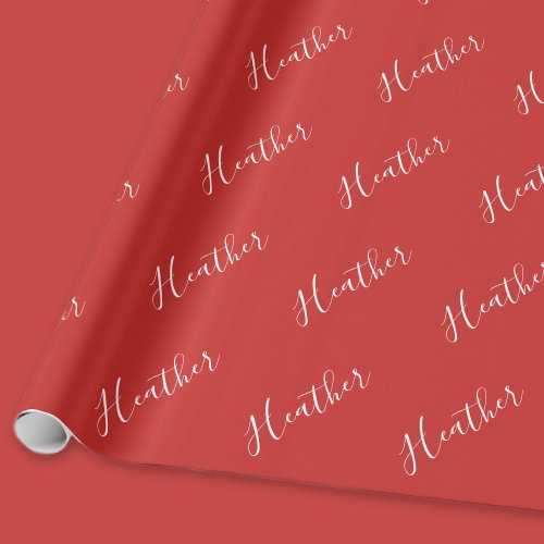 Your Custom White Script on Red Wrapping Paper