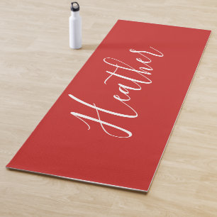 Your Custom White Script on Red Yoga Mat