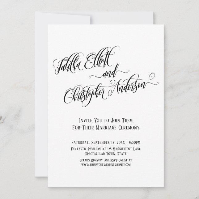 Your Customized Names in Elaborate Script Wedding Invitation (Front)