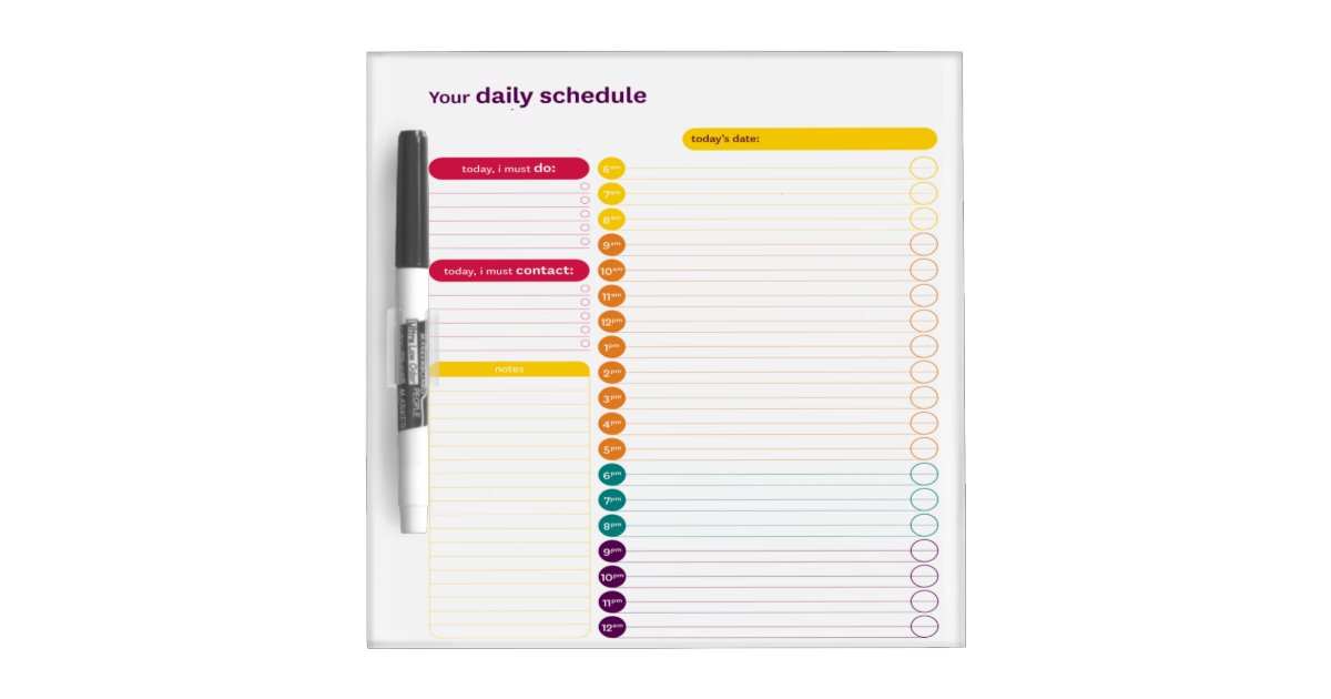 Your Daily Schedule Dry Erase Board Zazzle Your Daily Schedule Dry Erase Board Zazzle