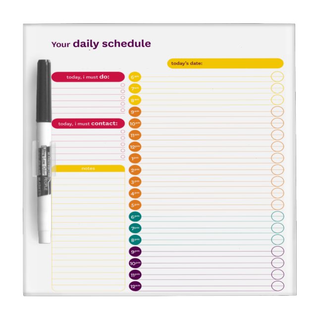 Your Daily Schedule Dry Erase Board (Front)