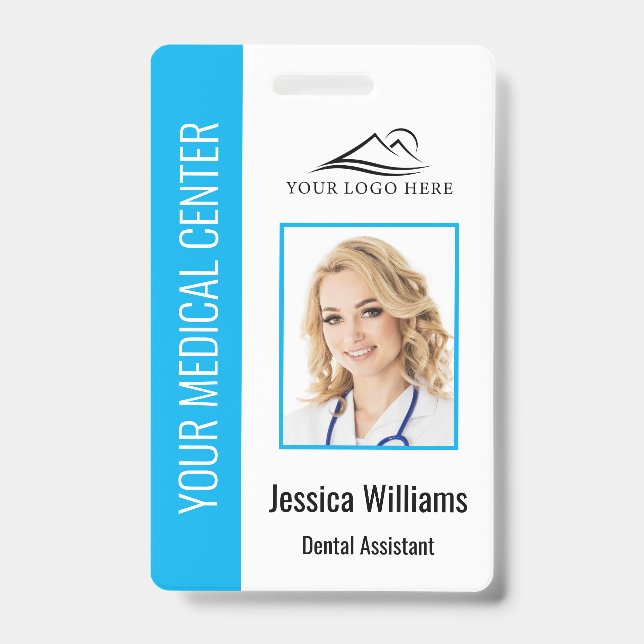 Your Dentist Office Logo Employee Photo ID Blue Badge (Front)
