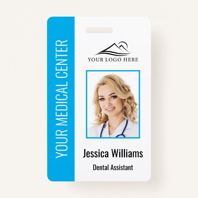 Your Dentist Office Logo Employee Photo ID Blue Badge (Front)
