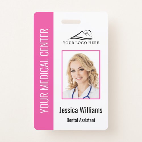 Your Dentist Office Logo Employee Photo ID Pink Badge