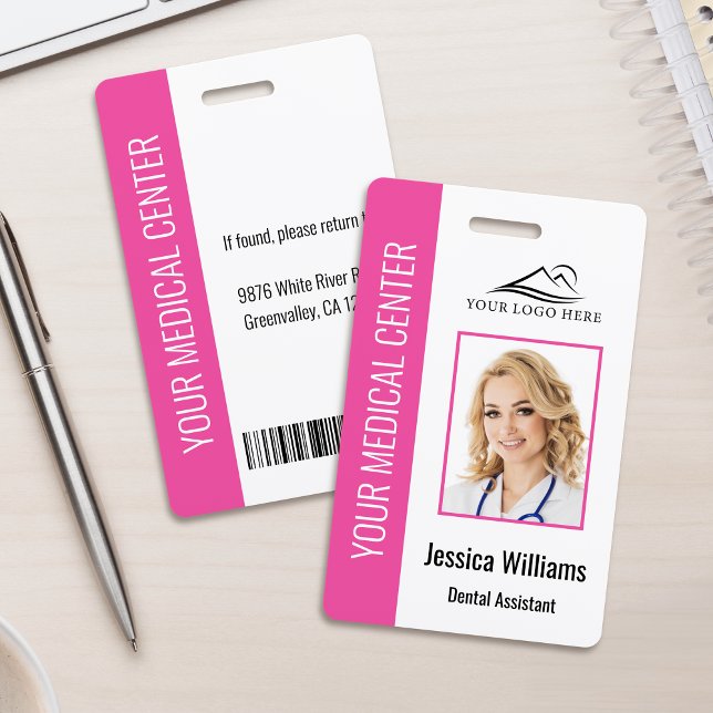 Your Dentist Office Logo Employee Photo ID Pink Badge (Creator Uploaded)