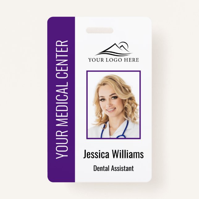 Your Dentist Office Logo Employee Photo ID Purple Badge (Front)