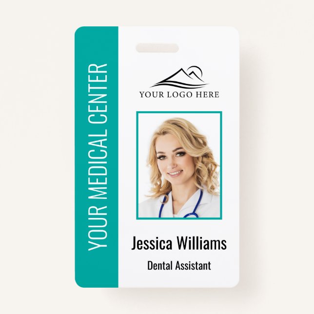 Your Dentist Office Logo Employee Photo ID Teal Badge (Front)