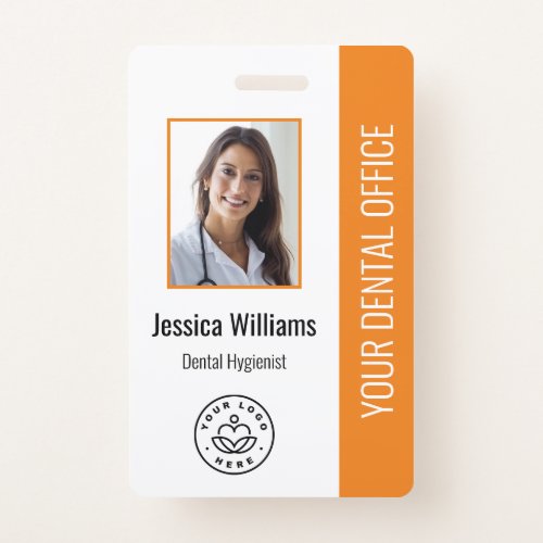 Your Dentist Office Logo Photo ID Orange Badge