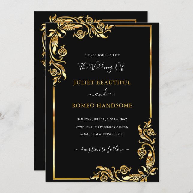 Your Design Black Gold Wedding Invitation Example (Front/Back)