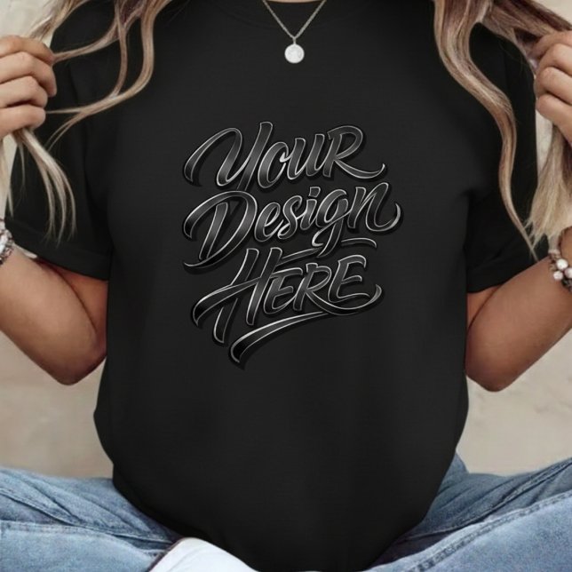 Your Design Here Bold Text Women's Black T-Shirt (Creator Uploaded)