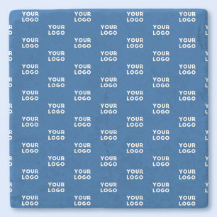 Your Design or Business Logo   Blue Tiled Pattern Stone Coaster
