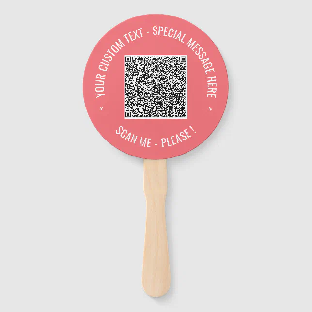 Your Design QR Code Custom Text Hand Fan Template | Zazzle