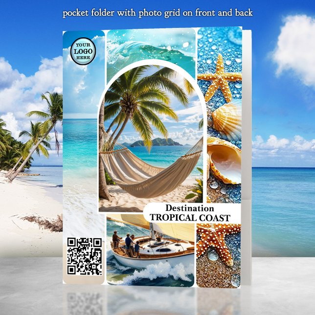 Your Destination Travel Agency Photo Collage  Pocket Folder (Tropical beach custom photo travel pocket folder - travel agency - beach house - destination wedding)