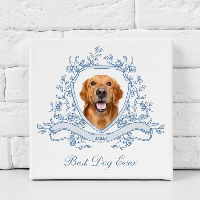 Your Dog in a Chinoiserie Crest | Best Dog Ever Faux Canvas Print (Creator Uploaded)