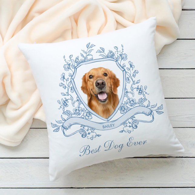 Your Dog in a Chinoiserie Crest | Best Dog Ever Throw Pillow (Creator Uploaded)