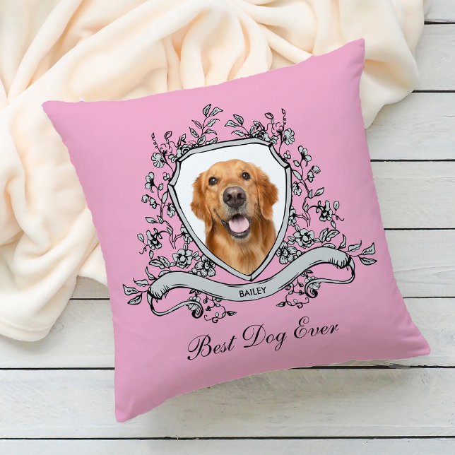 Your Dog in a Floral Crest | Best Dog Ever Throw Pillow (Creator Uploaded)