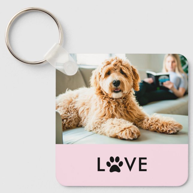 Your Dog or Cat Photo | Love with Paw Print Keychain (Front)