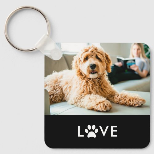 Your Dog or Cat Photo  Love with Paw Print Keychain