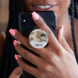 Your Dog or Cat Photo | Love with Paw Print PopSocket<br><div class="desc">This simple and adorable black and white design features your favorite photo of your pet dog or cat,  with the word "love" using a paw print in black modern text on a white background.</div>
