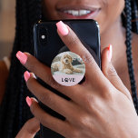 Your Dog or Cat Photo | Love with Paw Print PopSocket<br><div class="desc">This simple and adorable design features your favorite photo of your pet dog or cat,  with the word "love" using a paw print in black modern text on a blush pink background.</div>