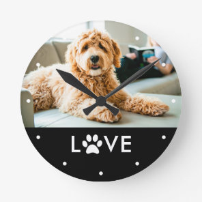 Your Dog or Cat Photo | Love with Paw Print Round Clock