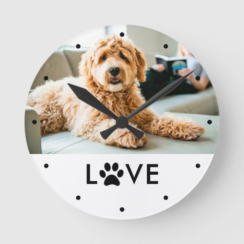 Your Dog or Cat Photo  Love with Paw Print Round Clock