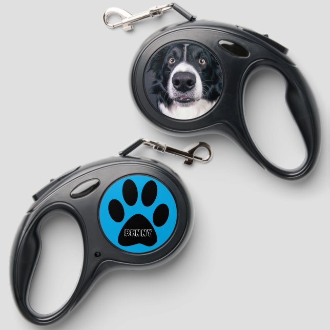 Your Dog Photo and Name Great Gift  Retractable Pet Leash (Front & Back)