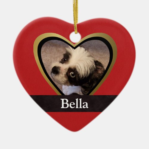 Your Dog Photo in a Heart_Shape Frame Ceramic Ornament