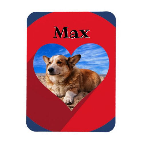 Your Dog Photo in Red Heart Name Frame Love Magnet
