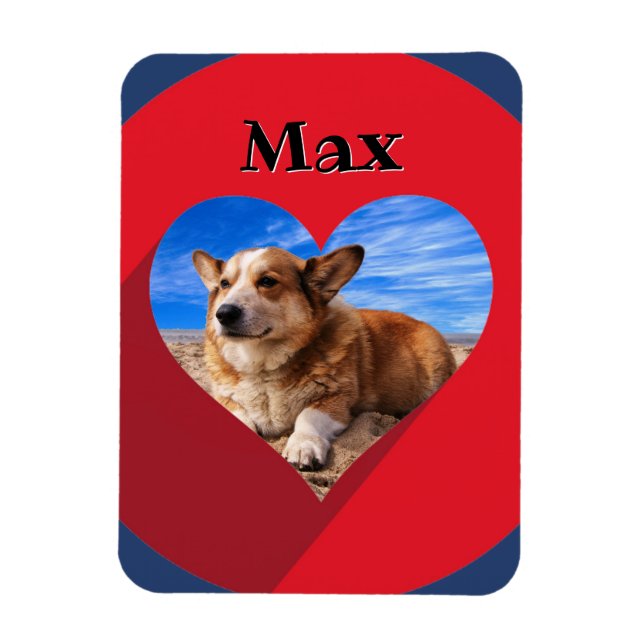 Your Dog Photo in Red Heart Name Frame Love Magnet (Vertical)