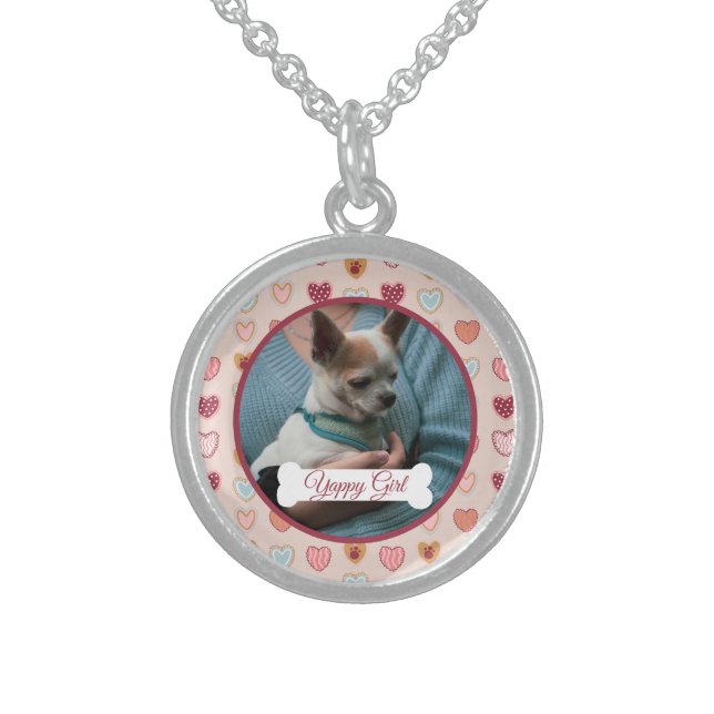 Your Dog Photo + Name Valentine Necklace STERLING (Front)