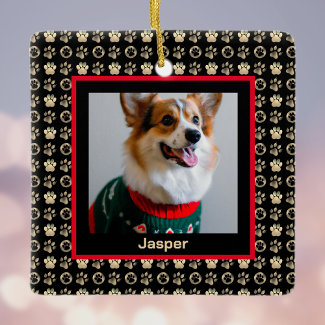 Your Dog Photo with Gold Pawprints on Black