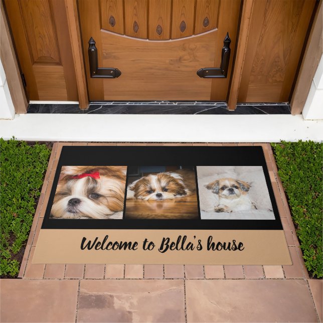 Your dog puppy custom photo collage Custom name Doormat (Outdoor)