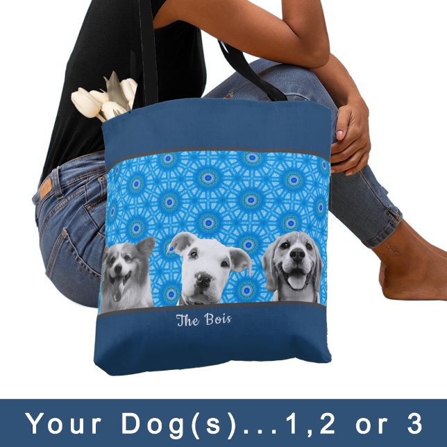 Your Dog(s) Photo for Dog Mom Lovers Blue Pattern Tote Bag (Creator Uploaded)