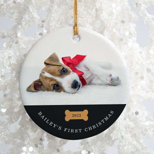 Your Dogs First Christmas  Charcoal with Photos Ceramic Ornament
