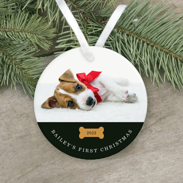 Your Dog's First Christmas | Charcoal with Photos Ornament (This cute, holiday ornament features two photos of your dog and is the perfect puppy keepsake)