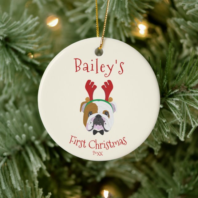 Your Dog's First Christmas - Cute English Bulldog Ceramic Ornament (Tree)