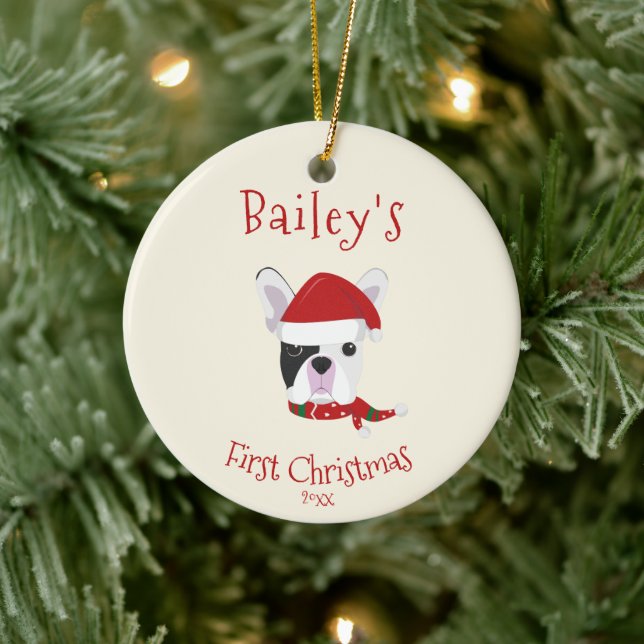 Your Dog's First Christmas - Cute French Bulldog Ceramic Ornament (Tree)